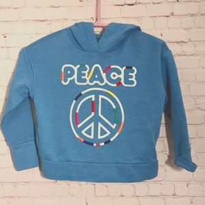 Gymboree PEACE Cropped Hooded Sweatshirt with Colorful Embroidery Girls' S 5/6